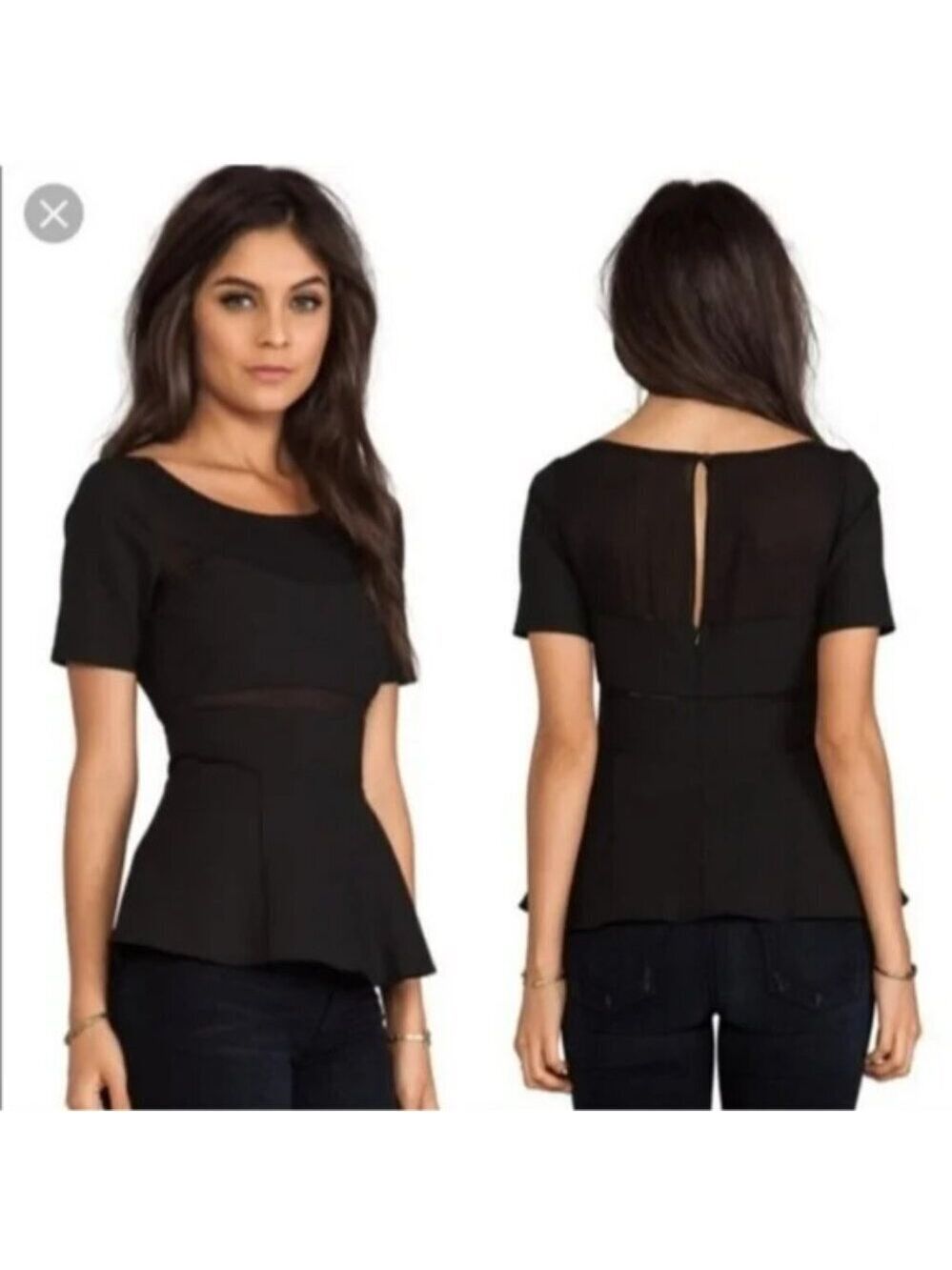 Elizabeth and James Black Sheer Peplum Top Size 0